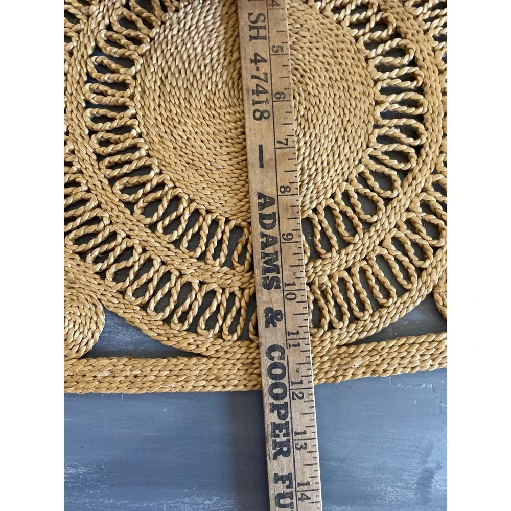 4pc Woven Straw Placemats/Table Runner Natural Fiber Boho Oval Medallion Cottage